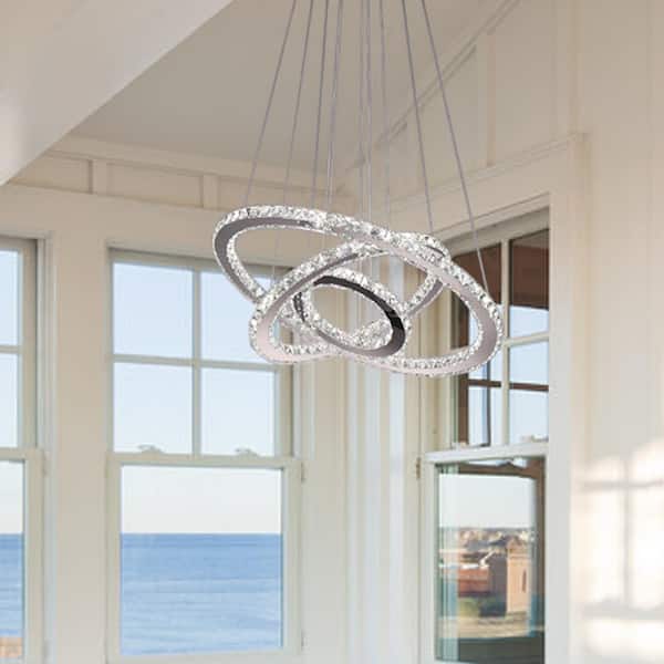 Lorri 72-Watt Integrated LED Chrome Wagon Wheel Chandelier with Clear K9 Crystals Dimmable