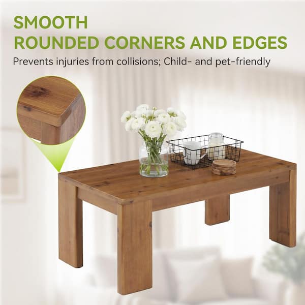 BYBLIGHT Allan 47.2 in. Brown Rectangle Solid Wood Coffee Table