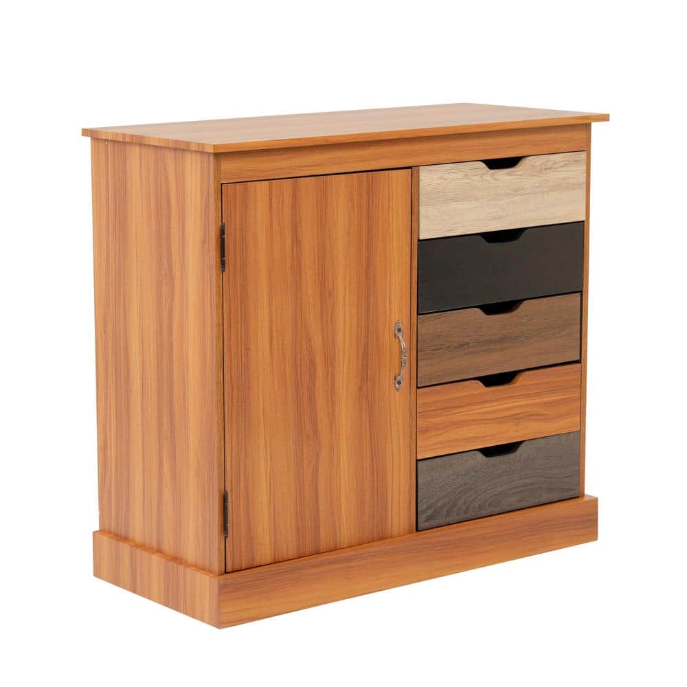 OS Home and Office Interesting Yellow Oak Laminate Accent Storage Cabinet with 5-Drawers and 1-Door