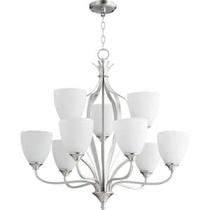 Jardin 9-Light Satin Nickel Chandelier with Satin Opal Glass