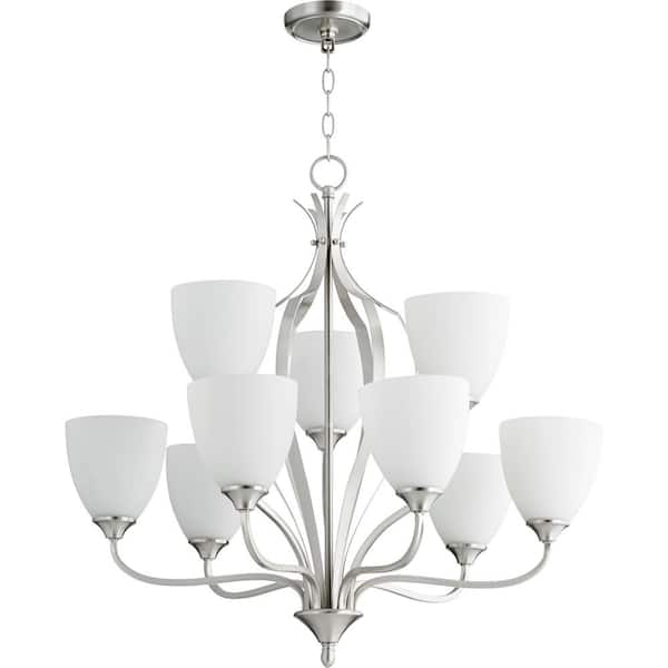 Quorum INTERNATIONAL Jardin 9- -Light Satin Nickel Chandelier with Satin Opal Glass