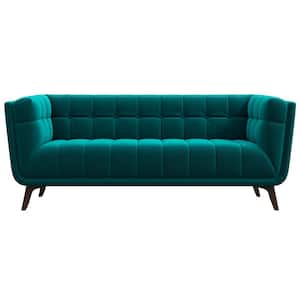 Kansas 78 in. W Square Arm Modern Chesterfield Velvet Rectangle Living Room Sofa in Teal Green (Seats 3)