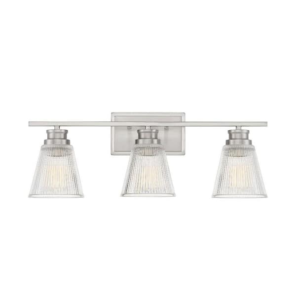Savoy House 24 in. W x 8.75 in. H 3-Light Brushed Nickel Bathroom Vanity Light with Clear Glass Shades