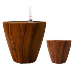 10 in. Dark Wood Plastic Self-Watering Planter Pot with Indoor/Outdoor Use (2-Pack)