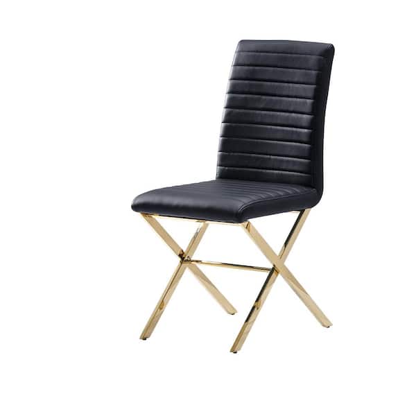 Best Master Furniture Cecil Black/Gold Faux Leather Side Chairs (Set of 2)