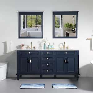 72 in.W x 22 in.D x 35 in.H Double Sink Solid Wood Bath Vanity in Navy Blue w/ White Stain-Resistant Quartz Top,2 Mirror