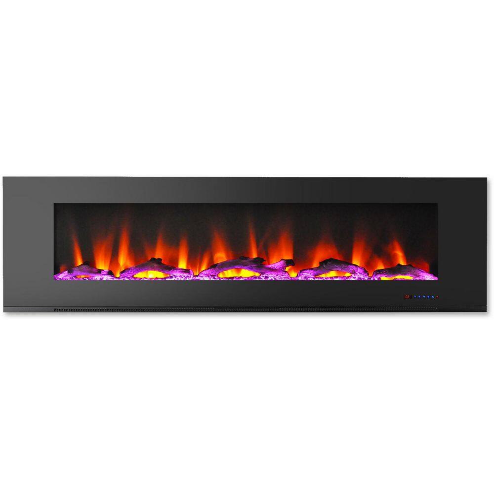 72-Inch Black Wall Mount Electric Fireplace with Multicolor LED Flames