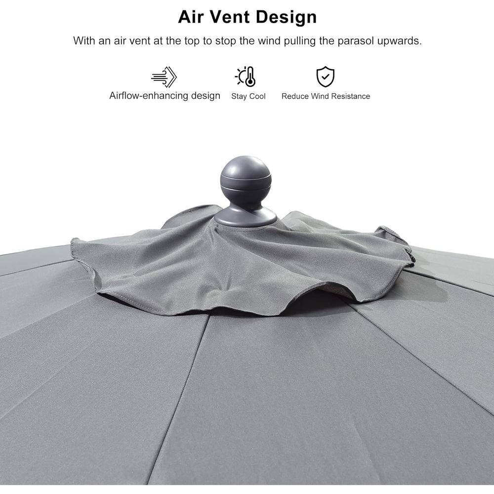 Gray 9FT Aluminum Patio Umbrella with Dual Tilt and Crank