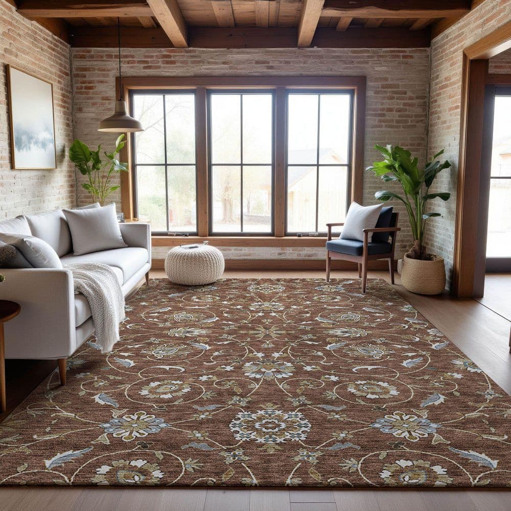 Mayfield Premium Machine Washable Abstract AMF1149 Paprika 5 ft. x 7 ft. 6 in. Area Rug price history on PriceWatchPro