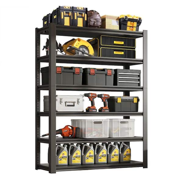 6-Tiers Heavy Duty Metal Adjustable Garage Storage Shelving Unit in Black (48 in. W x 82.4 in. H x 18 in. D)