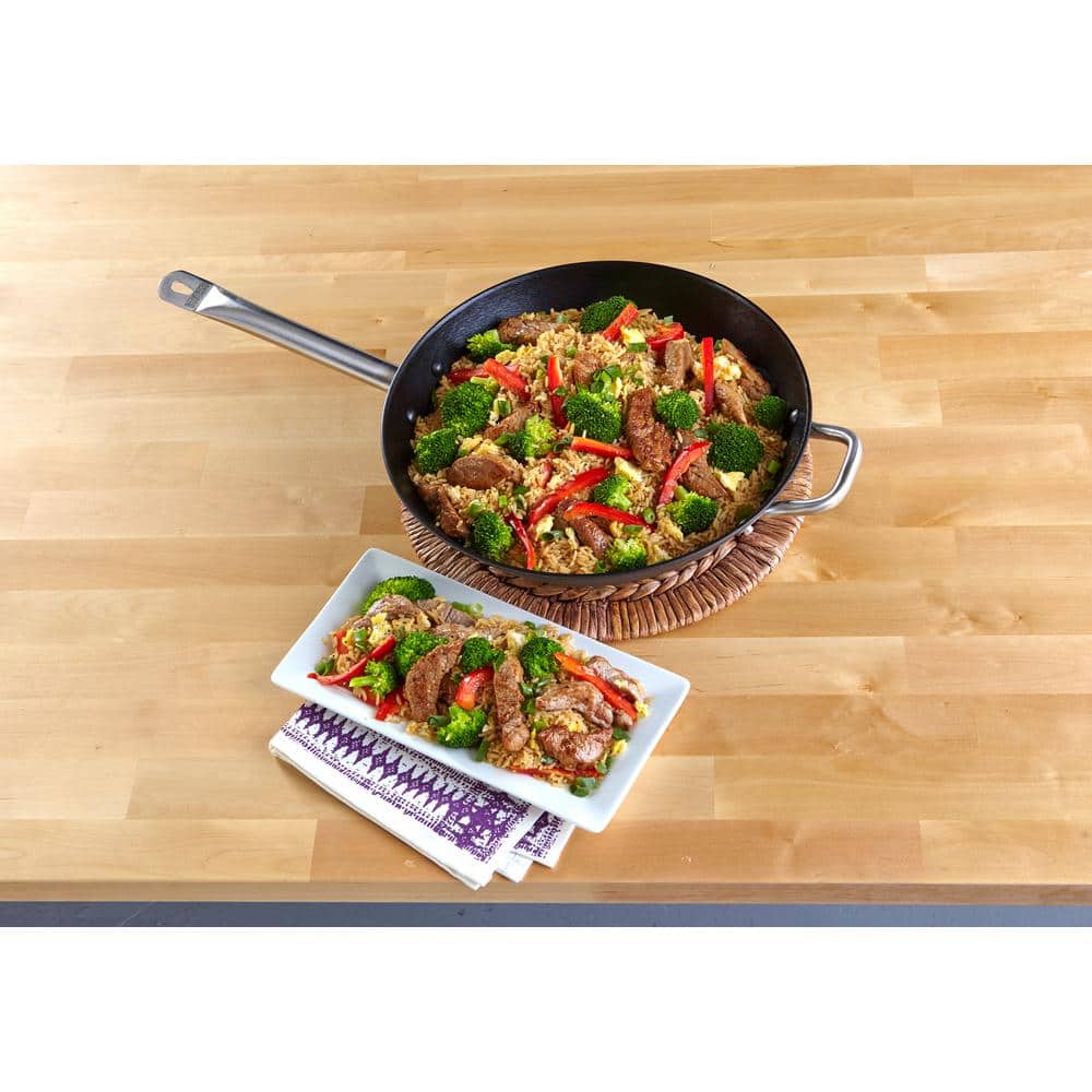14'' Black Light Cast Iron Wok with Stainless Steel Handles