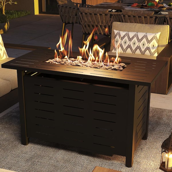 40 in. Outdoor Metal Rectangular Propane Gas Fire Pit Table with Cover