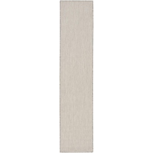 Courtyard Ivory/Silver 2 ft. x 10 ft. Kitchen Runner Solid Geometric Contemporary Indoor/Outdoor Area Rug