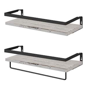 16.53 in. W x 5.83 in. D x 4.52 in. H Grey Wood Wall Mount Bathroom Set of 2 Shelves with Removable Towel Bar