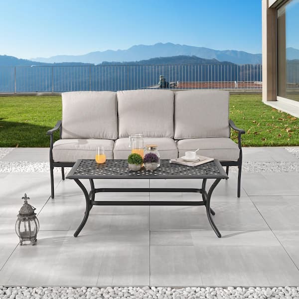 2-Piece Metal Outdoor Conversation Set with Beige Cushions