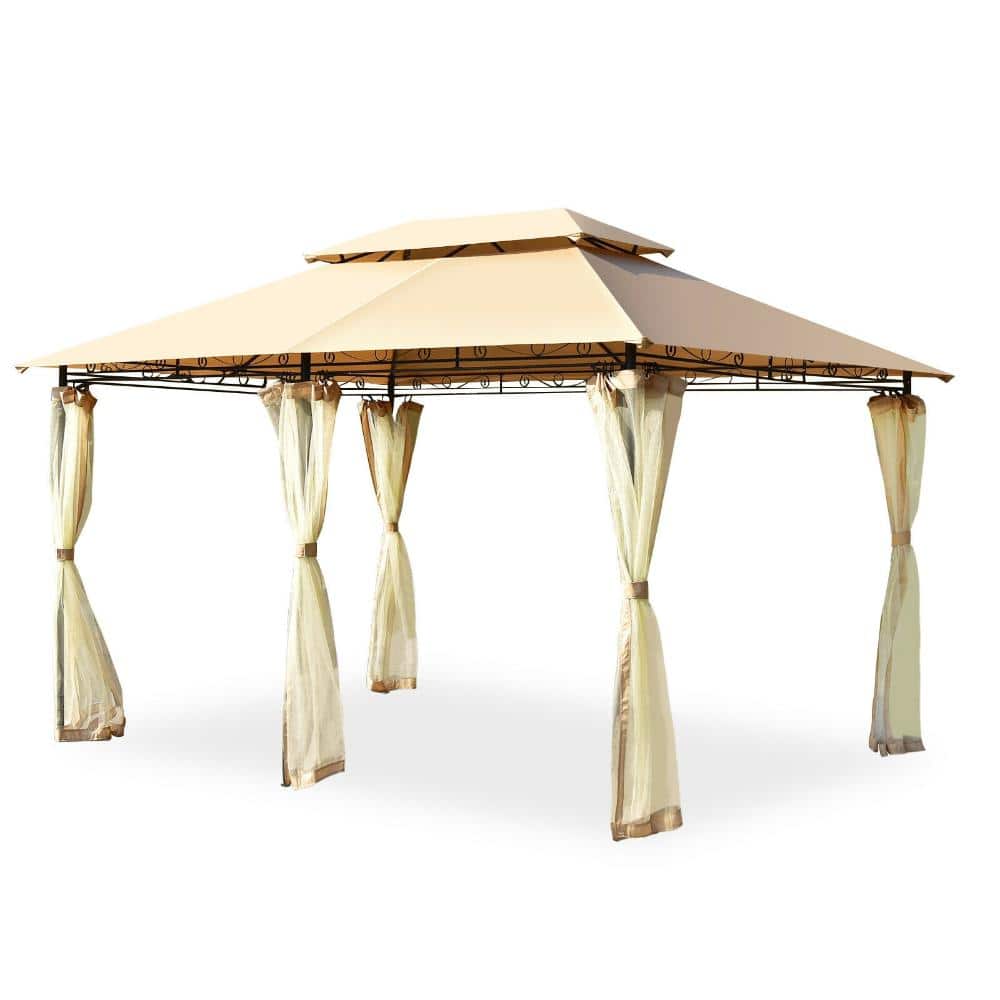 13 ft. x 10 ft. Steel Patio Gazebo with Removable Netting Sidewalls and Double Roof, Tan price history on PriceWatchPro