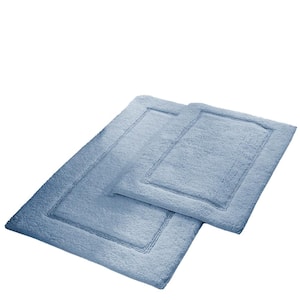 2-Pack Solid Loop Cotton 21x34 inch Bath Mat Set with non-slip backing Light Blue