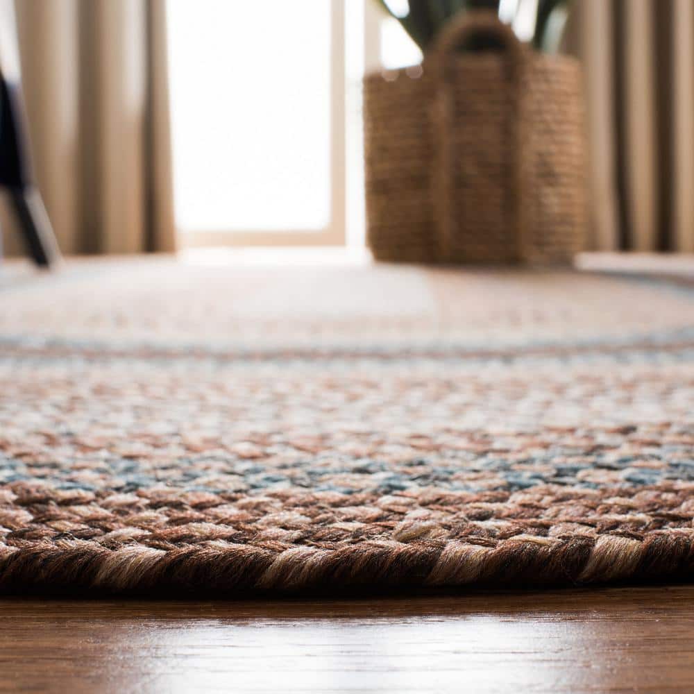Braided Brown/Multi  6 ft. x 8 ft. Machine Washable Border Geometric Oval Area Rug