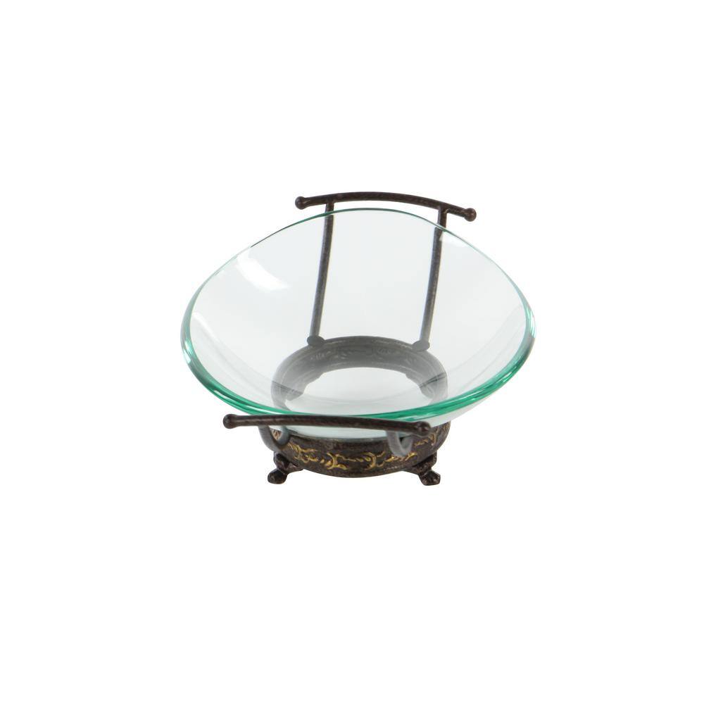 Clear Tempered Glass Elliptical Serving Bowl with Brown Metal Base