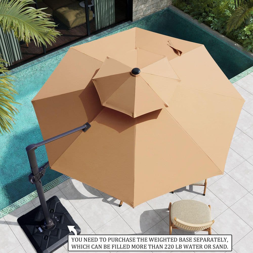 Tan 11 ft. Round Heavy-Duty Cantilever Patio Umbrella with Double Top