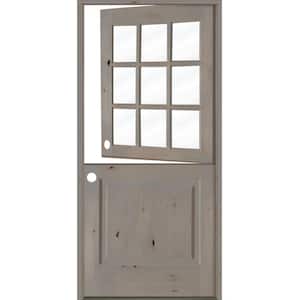 32 in. x 80 in. Farmhouse Knotty Alder Right-Hand/Inswing 9 Lite Clear Glass Grey Stain Dutch Wood Prehung Front Door