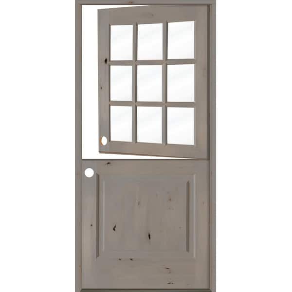 Krosswood Doors 36 in. x 80 in. Farmhouse Knotty Alder Right-Hand/Inswing 9 Lite Clear Glass Grey Stain Dutch Wood Prehung Front Door