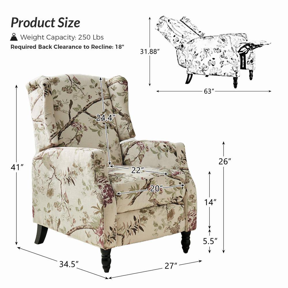 Ergonomic Wingback Recliner with Bird-Inspired Multi-Colored Fabric