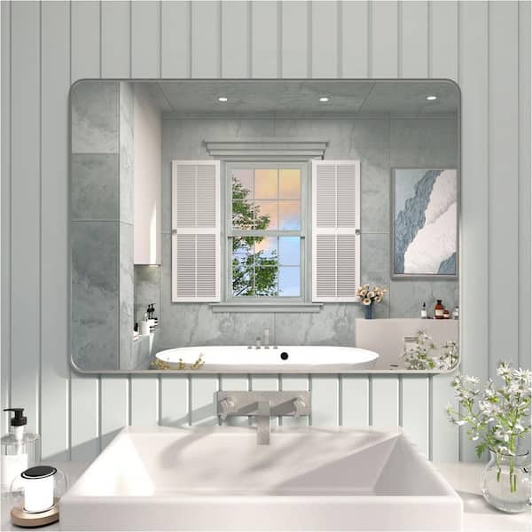 48 in. W x 36 in. H Rectangular Framed Wall Bathroom Vanity Mirror in Gun Grey