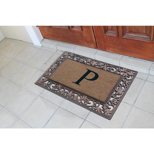 A1hc Welcome Mat Black/Beige 23 in. x 38 in. Rubber and Coir Heavy Duty, Non-Slip Extra Large Double Door Mat