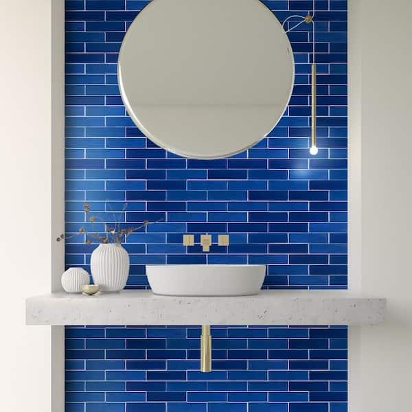 Galaxy Blue 3 in. x 12 in. Subway Glossy Textured Ceramic Wall Tile (5.5 sq. ft./Case)