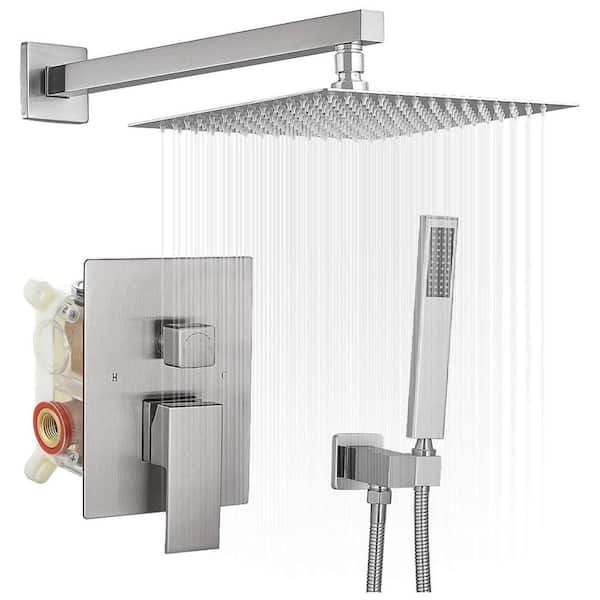 FLG Single Handle 16 in. 1 -Spray Shower Faucet 1.8 GPM with Pressure Balance Valve Rainfall Shower System in Brushed Nickel