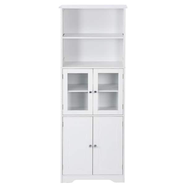 22.60 in. W x 11.20 in. D x 64.00 in. H White Linen Cabinet Tall Storage Cabinet with Shelves and Doors