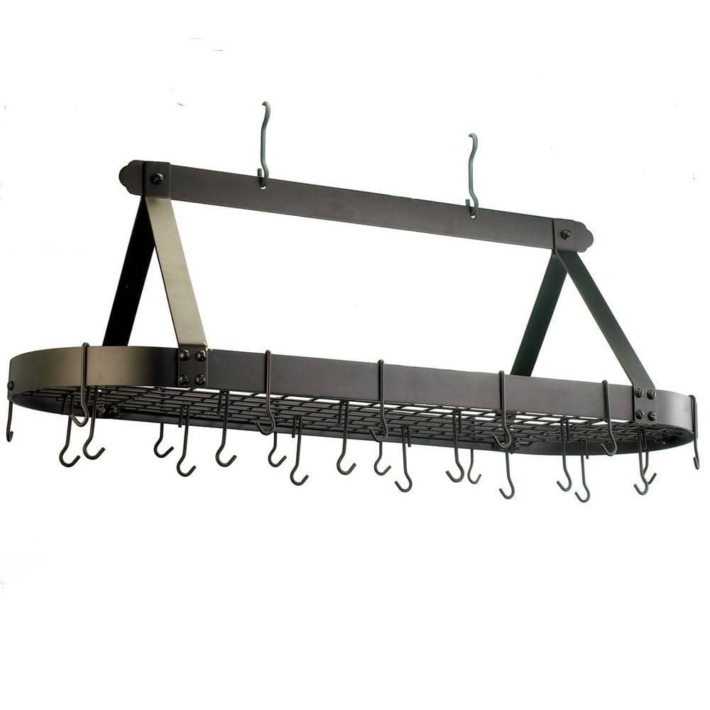 Meridian Pot Rack Old Dutch 15.5 in. x 19 in. x 48 in. Oval Oiled Bronze Pot Rack with 24 ...