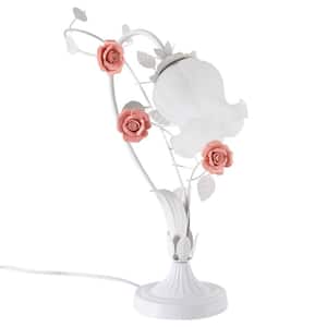 16.92 in. White Retro Rose Glass Task and Reading Desk Lamp with White Flower Glass Shade, No Bulbs Included