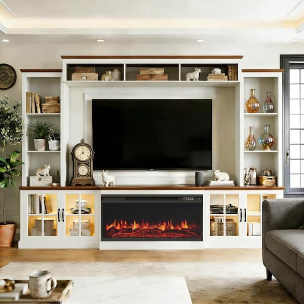 Sizzim 98 in. Freestanding Modern Electric Fireplace TV Stand with