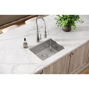 Crosstown Undermount Stainless Steel 24 in. Single Bowl Kitchen Sink with Bottom Grid and Drain
