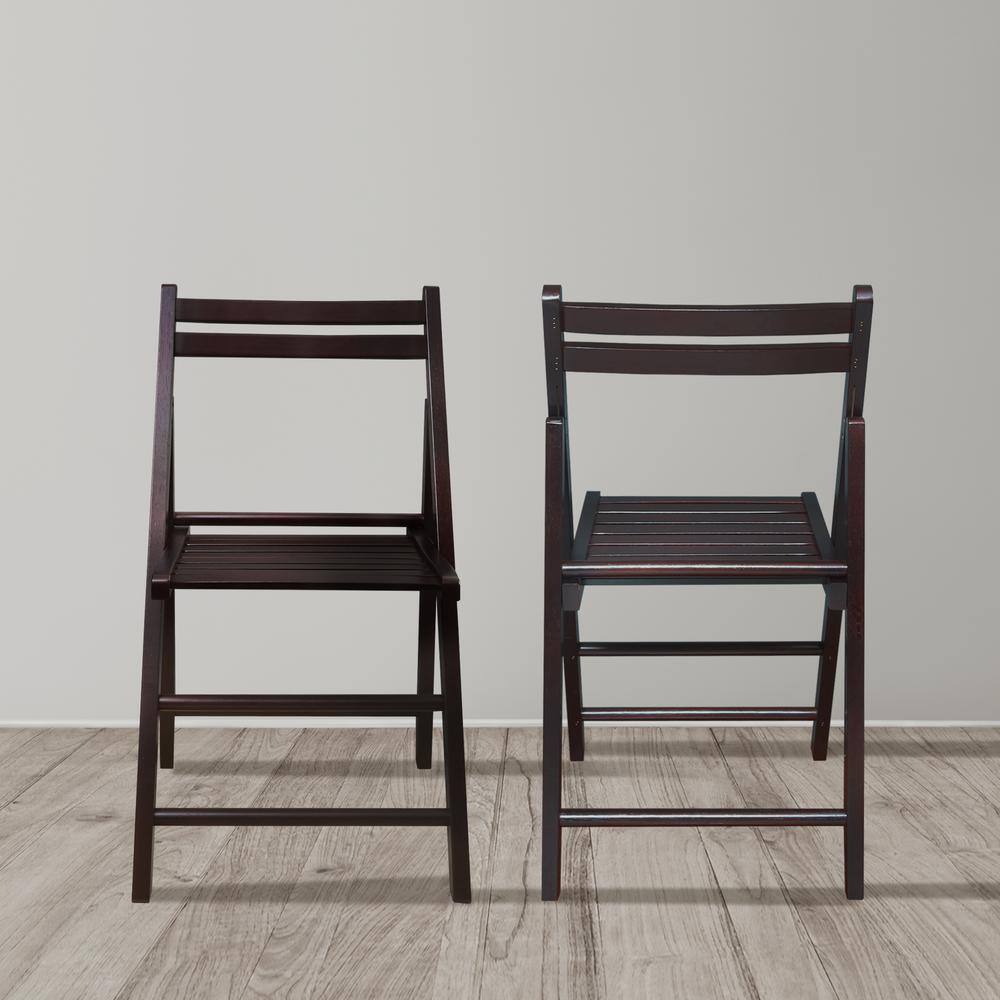 Espresso Rubberwood Foldable Armless Chairs Set of 2