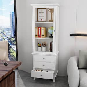 70.9 in. H Wood Standard Bookshelf Bookcase in White With Tempered Glass Doors, 3 Drawers and Adjustable Shelves