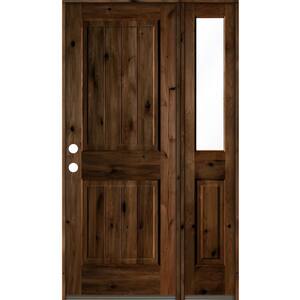 44 in. x 80 in. Knotty Alder Square Top Right-Hand/Inswing Clear Glass Provincial Stain Wood Prehung Front Door w/RHSL