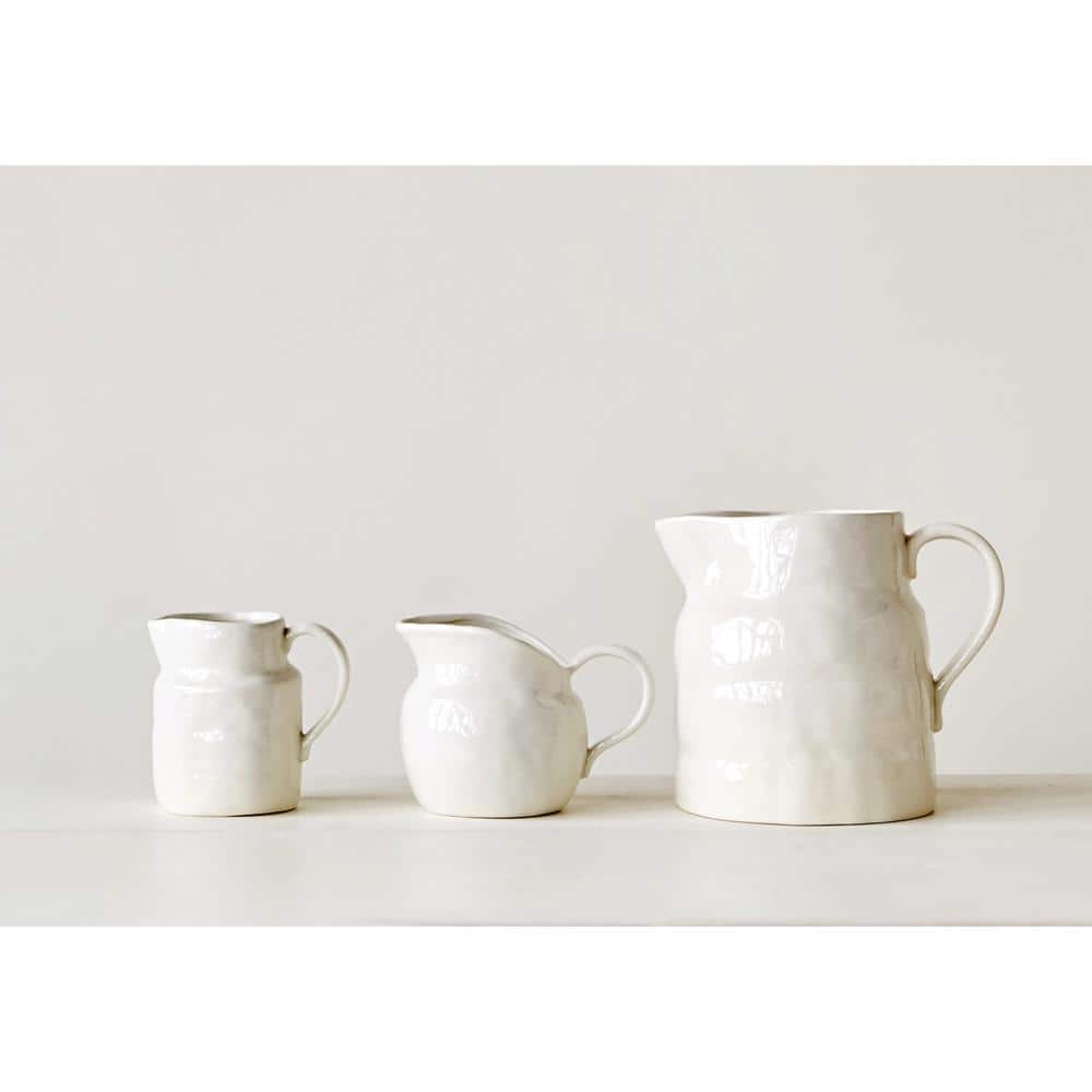 White Vintage Stoneware Rippled Pitcher with Handle