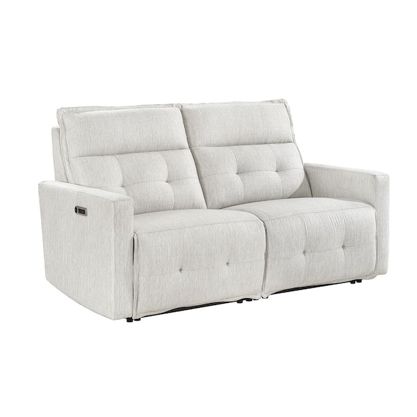 Lazzara Loveland 72.5 in. W White Textured Power Double Reclining Loveseat with Power Headrests