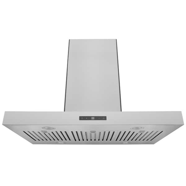 HAUSLANE 36 in. Island Range Hood with Dual Controls, LED, Baffle Filter in Stainless Steel