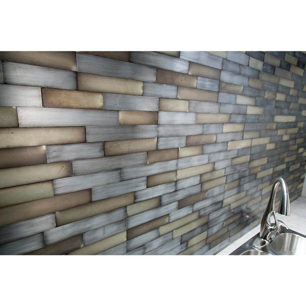 Gilded Silver Distressed Metal Peel & Stick Backsplash Panels
