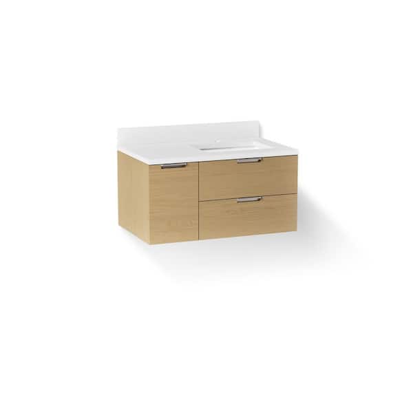 Maxstow 36 in. Single SinkWall-Hung Bathroom Vanity Cabinet with Sink and Quartz Top in Light Oak