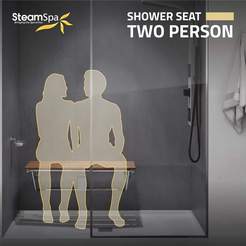 Polished Chrome Teak Wood Wall Mounted Folding Shower Seat