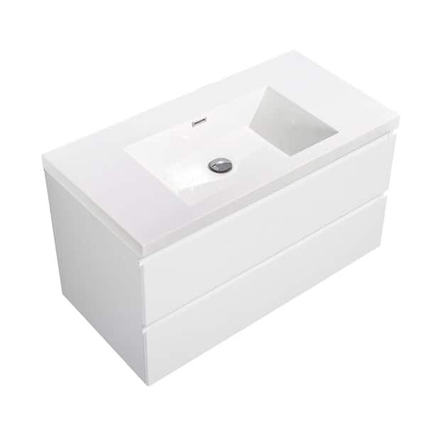30 in. W x 19 in. D x 20 in. H Wall-Mounted Bath Vanity in High Glossy White with White Glossy Resin Top