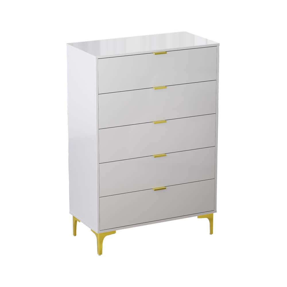 FUFU&GAGA White Mirror Finished 5 Drawers 31.4 in. W Chest of Drawers ...