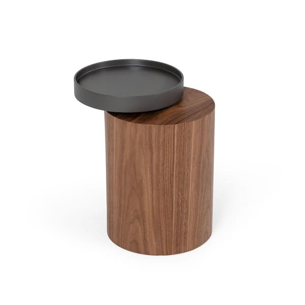 Modrest BascomModern 11.8 in. Grey and Walnut Round Wood End Table