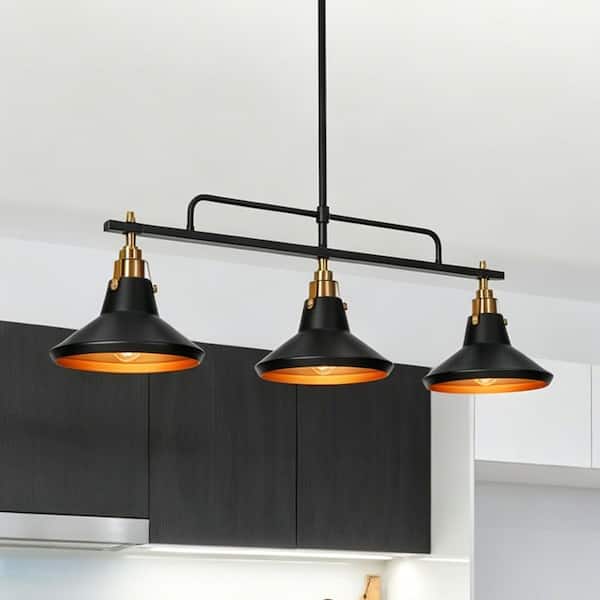 Zevni Modern Industrial 34 in. 3-Light Black and Gold Linear