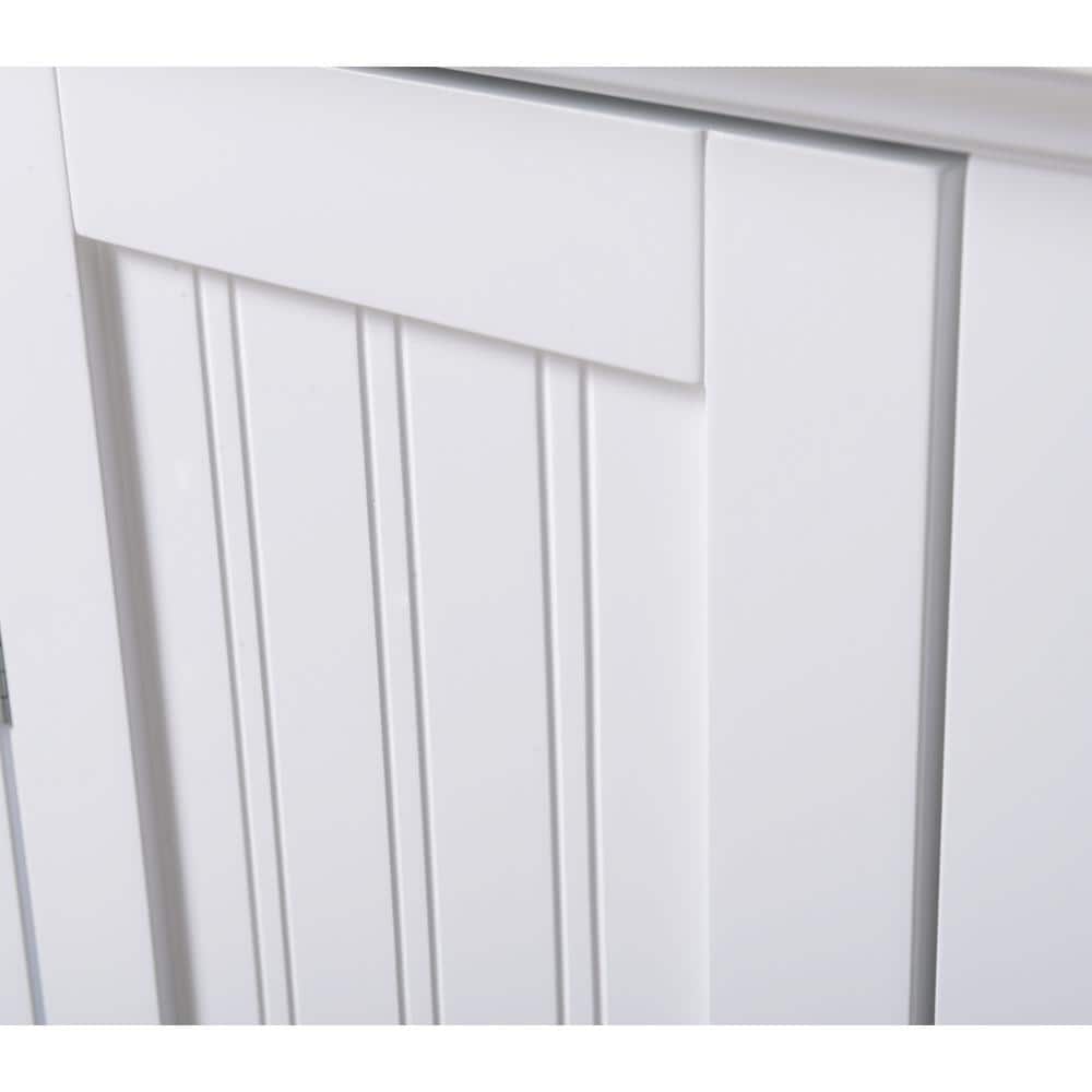 White Freestanding Pantry with Adjustable Shelving and Pine Top